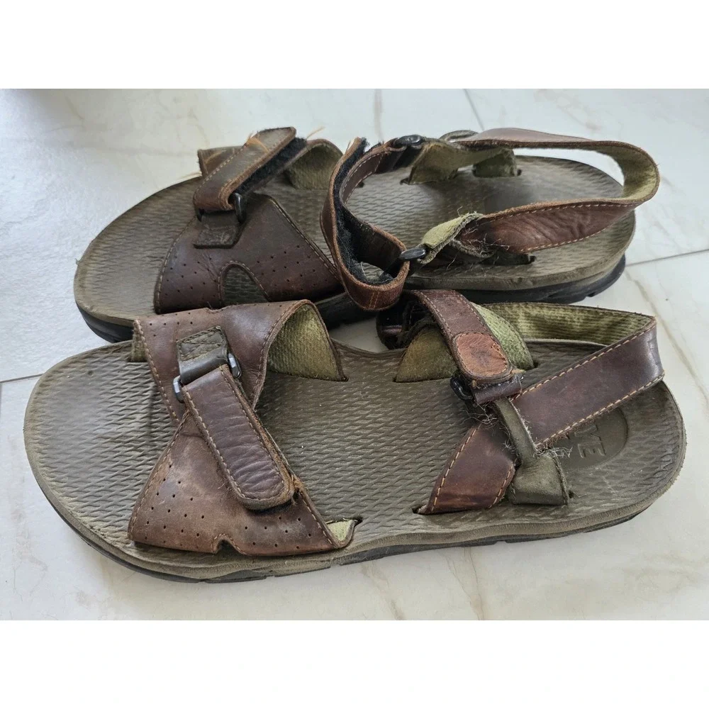 Vtg Frye Leather Fisherman Sandals Brown Adjustable Hook Loop Mens 10.5 Est